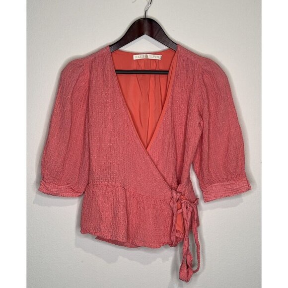 Marie Oliver Pink Wrap Textured Blouse Size S - Picture 1 of 5